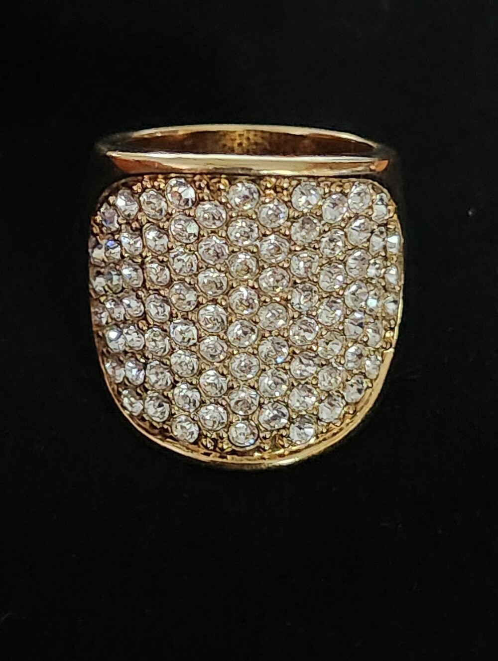 Nolan Miller Gold Tone Pavé Crystal Shield Ring Size 7